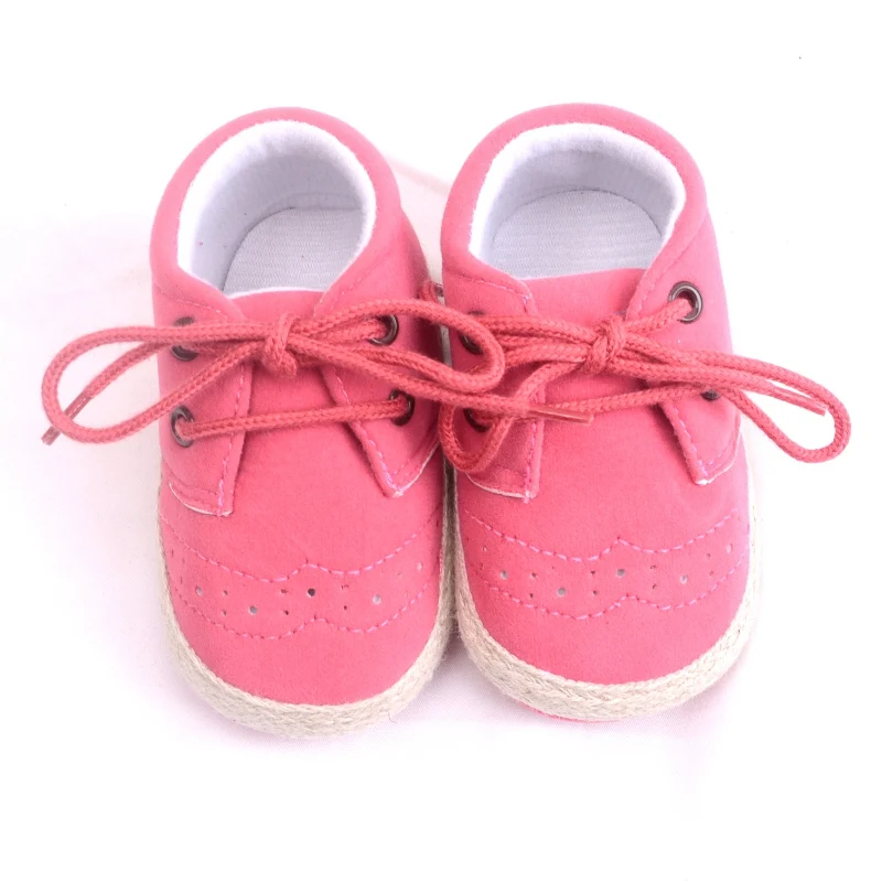 rose red Однотонные Детские доступно 8 цветов, одноцветная, на шнуровке, для новорожденных мальчиков и девочек с мультипликационным принтом, противоскользящие носки из хлопка на весну/Осенняя повседневная обувь - Цвет: rose red