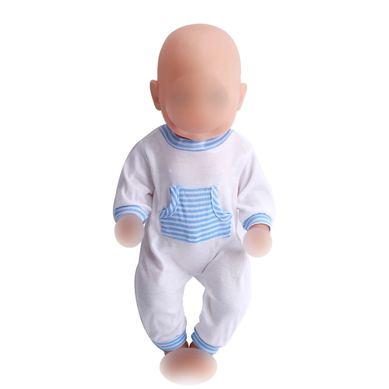 

Doll clothes Lovely white one-piece pajamas jumpsuits fit 43 cm baby dolls and 18 inch Girl dolls accessories a5