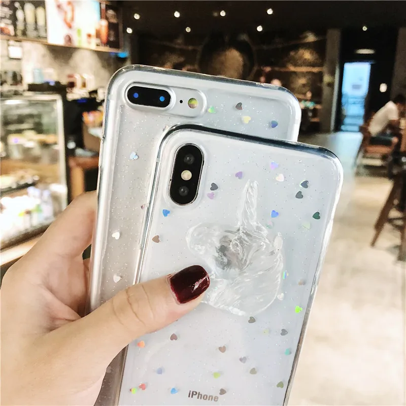 Transparent Unicorn Cute Phone Case For iPhone X 6 6S 7 8 Plus Cases 7Plus 8Plus Soft Silicone Tpu Luxury Bling Cover Carcasa |