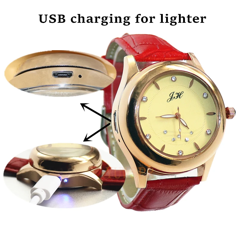 Зажигалка для сигарет женские часы USB перезаряжаемые ветрозащитные беспламенные креативные экологические женские кварцевые часы подарок JH366
