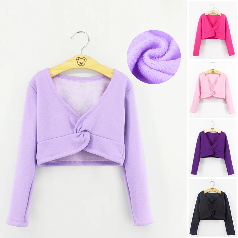 

Winter Thick Girls Leotards Coat Fleece Ballet Crop Tops Plus Velvet Ballet Warm Up Clothes Practice Dance Wear For Kids D007