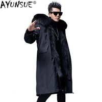 ayunsue mens parka real fur coat winter jacket raccoon fur liner long windbreaker warm parkas plus size jackets mc18c033 kj1570