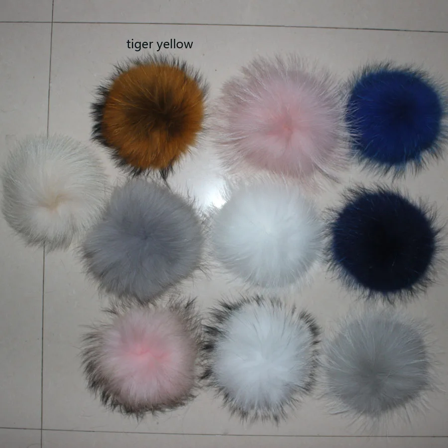 Whosale 10pcs/ lot DIY 15cm pink Raccoon Fox Fur pompoms with snap button fur balls for knitted hat cap beanies real fur pompom