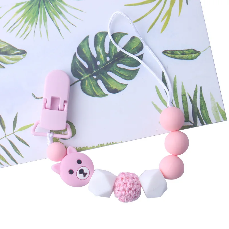 Силиконовый держатель-пустышка ручной работы с цепочкой милым медведем подарок