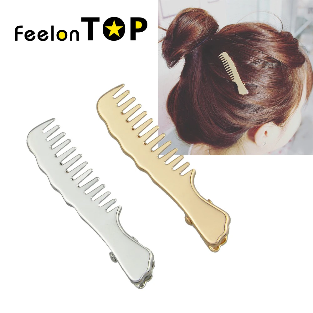 Feelontop Minimalist Style Hair Jewelry Gold Color Silver Hairpins Comb Shape Accessories for Women Accessories|hair jewelry|hairpin combhair comb