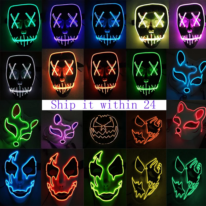 Хэллоуин СВЕТОДИОДНЫЙ костюм маски вечерние светильник Светящиеся в темноте