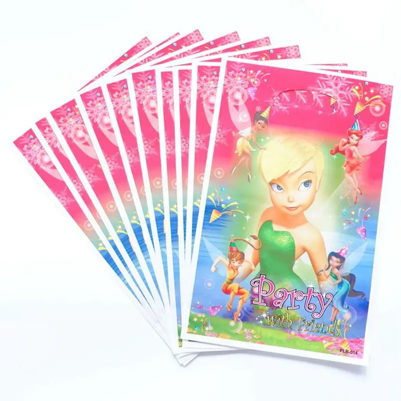 Tinker Bell 10 шт./лот, вечерние подарочные сумочки с изображением Динь-Динь, вечерние пластиковые сумочки для конфет, сумка для детей, праздник день рождения вечеринка, принадлежности - Цвет: Tinker Bell