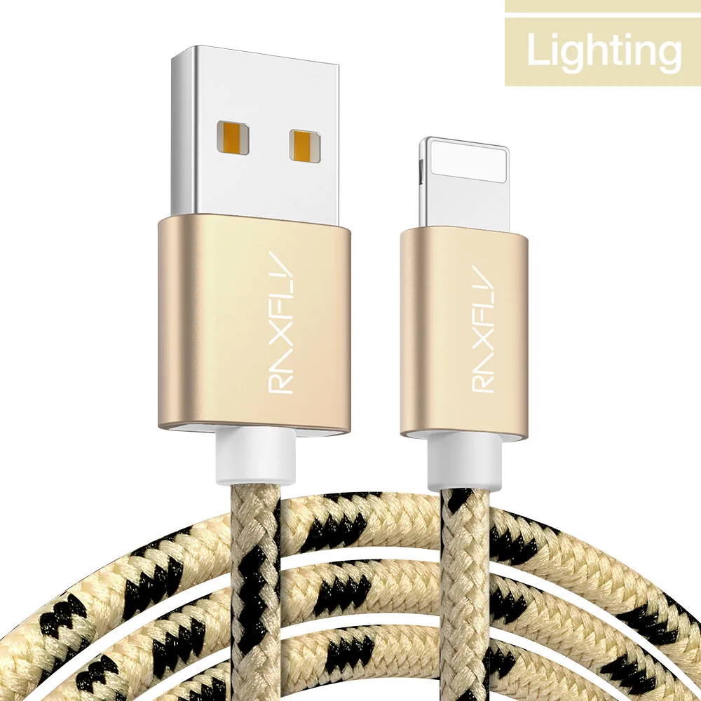 Gold RAXFLY Lightning/USB кабель для iPhone XS Max XR кабель синхронизации данных зарядный провод шнур для iPhone X 8 7 Plus 6 S зарядное устройство провод для зарядки зарядка для айфона шнур для айфона - Цвет: Gold