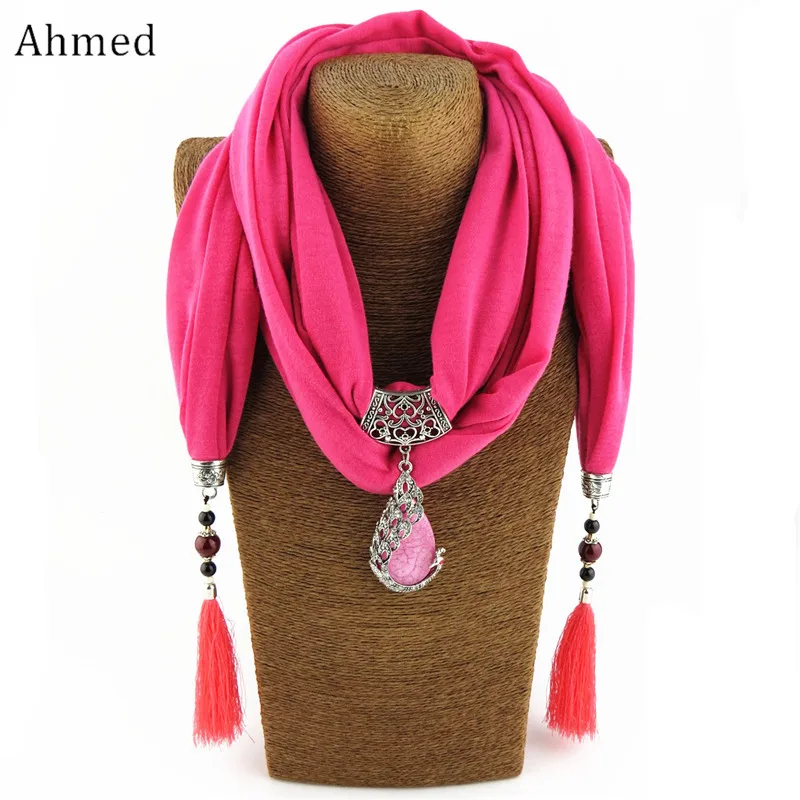 Женский шарфик с подвеской и керамическими бусинами в стиле бохо|scarf collar|beaded