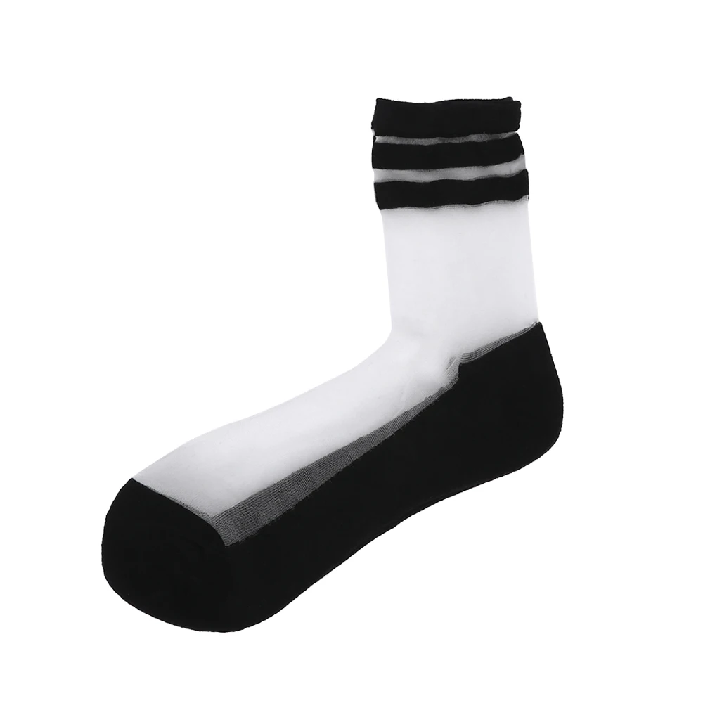 Летние короткие шелковые носки Модные женские черные прозрачные полосатые