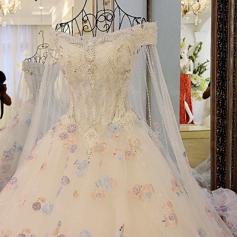 Люкс с длинным рукавом Fly кристалл дрель цветы шлейфом Свадебные платья 2017|wedding gown