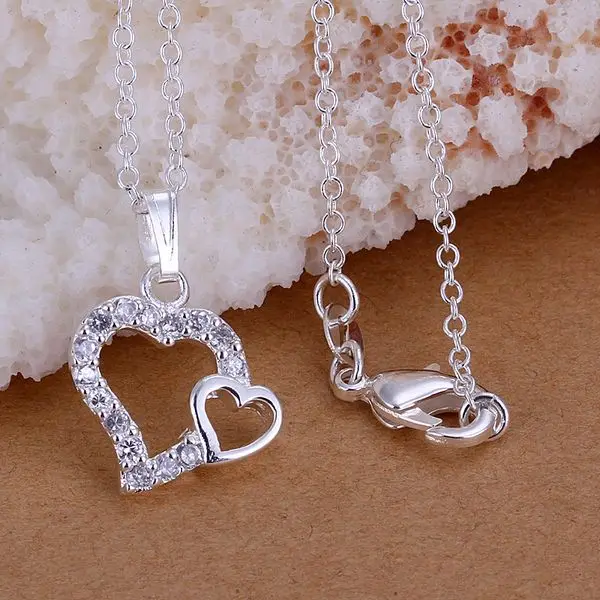 Hot Selling Silver Color Jewelry Wholesale Factory Price Fashion Pendant Zircon Stone Inlay Double Heart/dfdssafd P210 | Украшения и