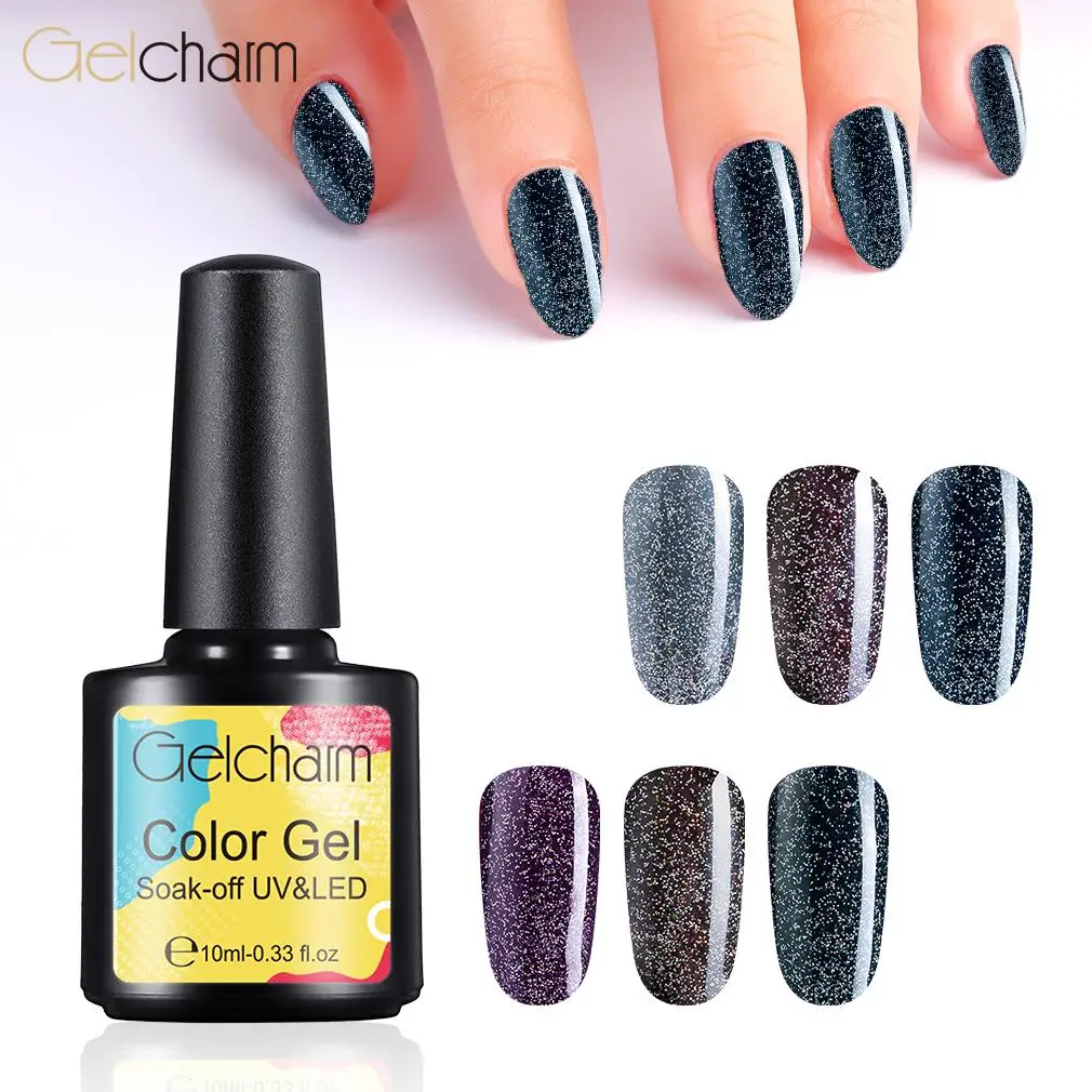 Gelcharm 10 мл Гель-лак с черными бриллиантами блестящий цвет 3D Блеск для ногтей
