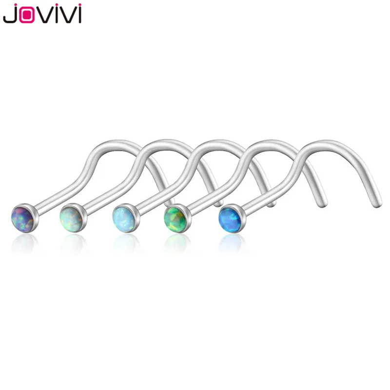 JOVIVI, новинка, 1 шт./5 шт., нержавеющая сталь, 1,5 мм, синтетический опал, 20 г, кольцо для носа, шпильки, костная ноздри, шпилька, твист бар, пирсинг, ювелирные изделия