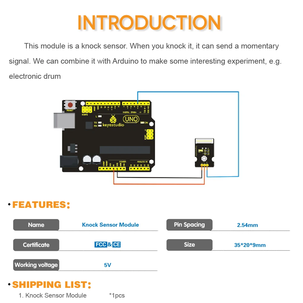 

Keyestudio Knock Sensor Module For Arduino UNO r3 CE/FCC