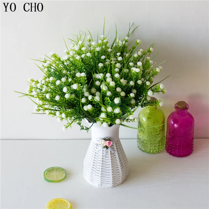 YO CHO 1 Bouquet Fake flowers Heads DIY Baby's Breath plastic indoor plants Gypsophila Artificial christmas deco | Дом и сад