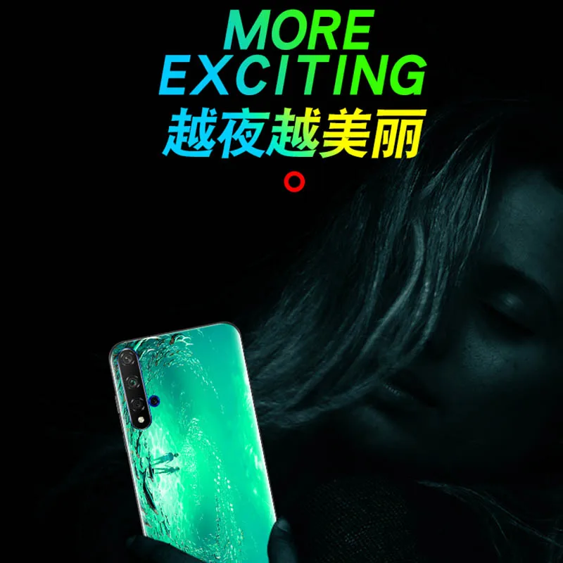 Светящийся стеклянный чехол для huawei Honor 20 Pro Lite 20i 10i V10 10 Ночная блестящая задняя