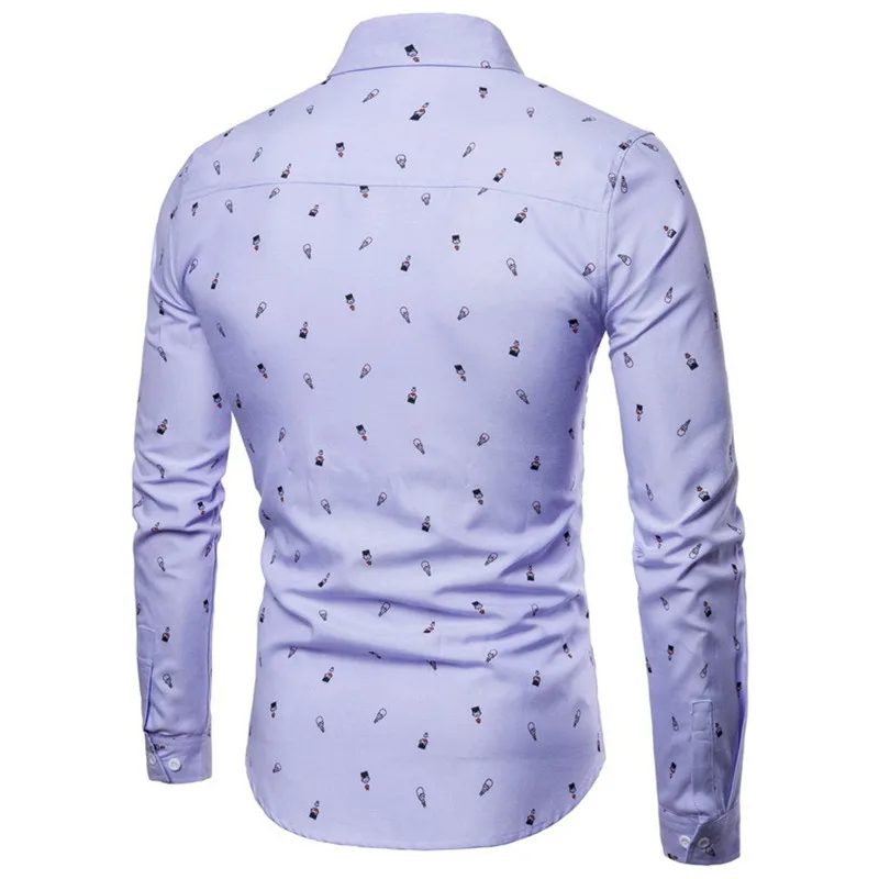 

Nice New Men Cartoon Printed Slim Shirts Men Casual Cotton Slim Long-sleeved Business Shirts For Male Spring 6Color