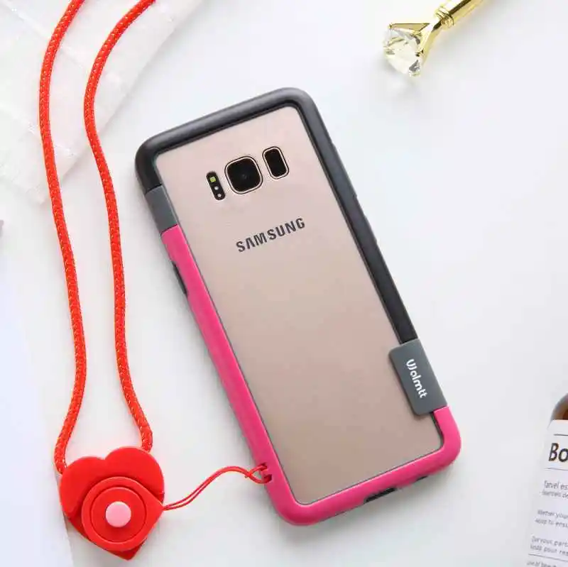 Для Sansung Galaxy S10 S9 S8 Plus S10e чехол Wolnutt контрастный цвет мягкий пластик, ТПУ двухцветный в горошек рамка чехол сo шнуром бампер - Цвет: Black And Rose