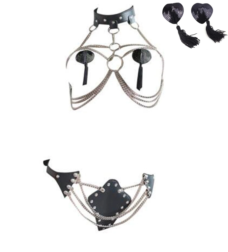 Для женщин s кожи Открыть Бюст бюстгальтер стринги Восточном Accesscory садо