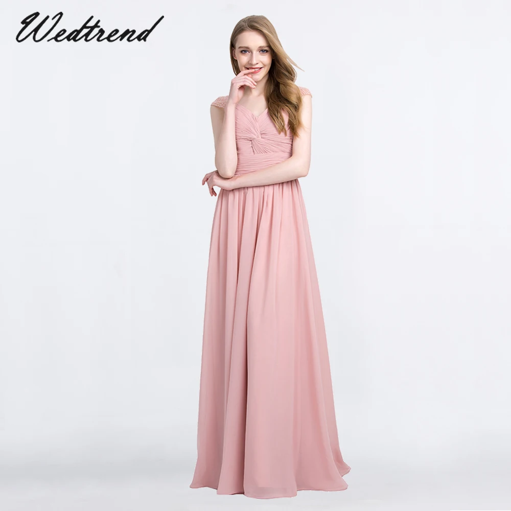 Wedtrend Cheap Floor Length Evening Dress Simple Pleated Chiffon Formal Dresses Gown vestido de noche | Свадьбы и торжества