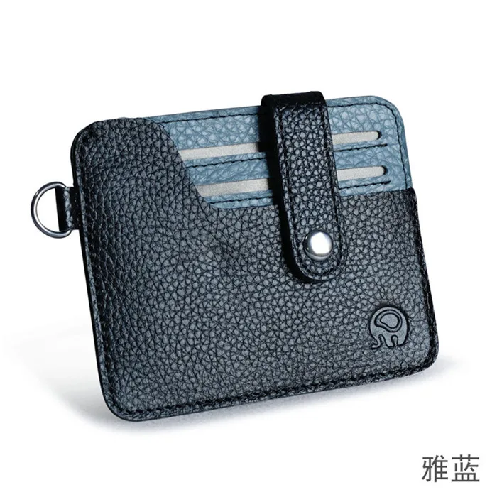 Blue Тонкий мягкий кошелек из натуральной кожи мини-кредитный карточный кошелек бумажник держатель для карт s мужской кошелек тонкая маленькая сумка для карт держатель для кредитных карт - Цвет: Blue