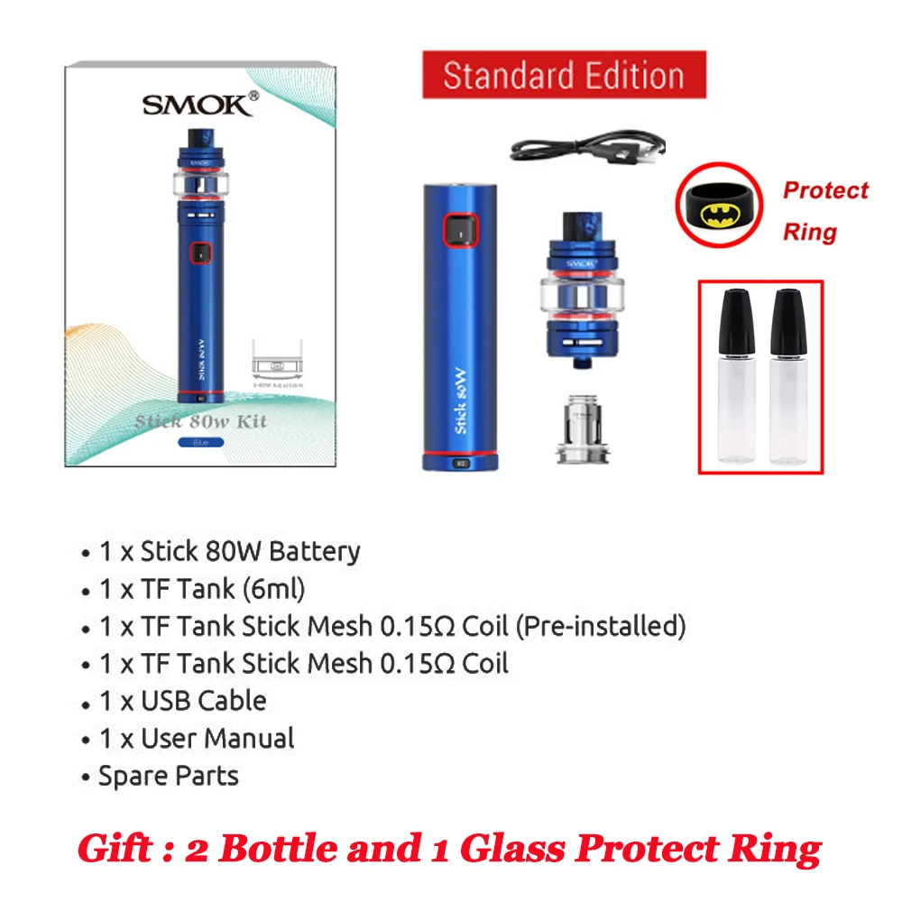 Новейший SMOK Stick 80 Вт Vape комплект 2800 мАч батарея Регулируемая мощность ручка стиль