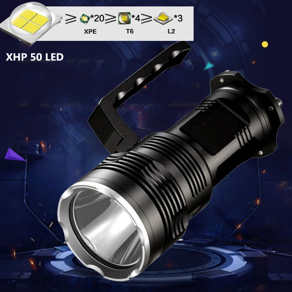 Мощный XHP50 светодиодный тактический фонарь lanterna Torch 4x18650 перезаряжаемый фонарик с