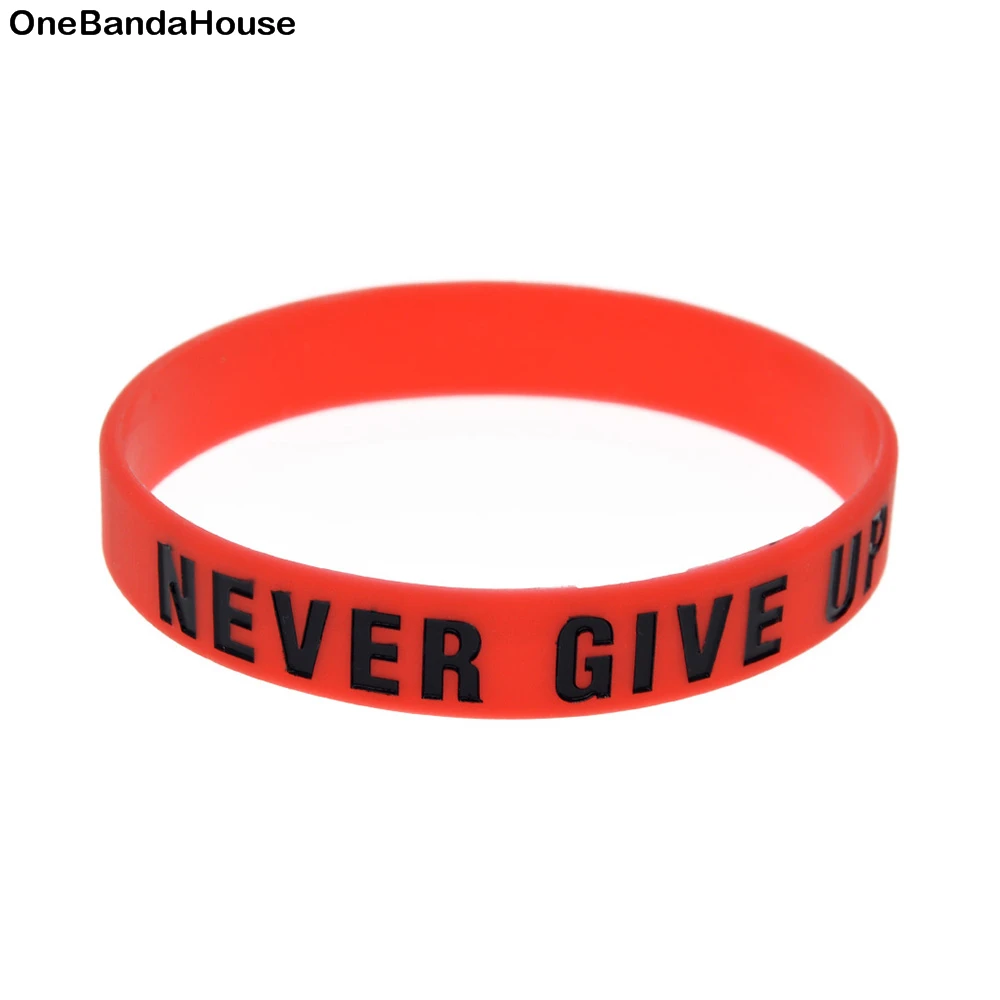 

1PC Never Give Up Motivational Silicone Wristband Adult Size 3 Colors