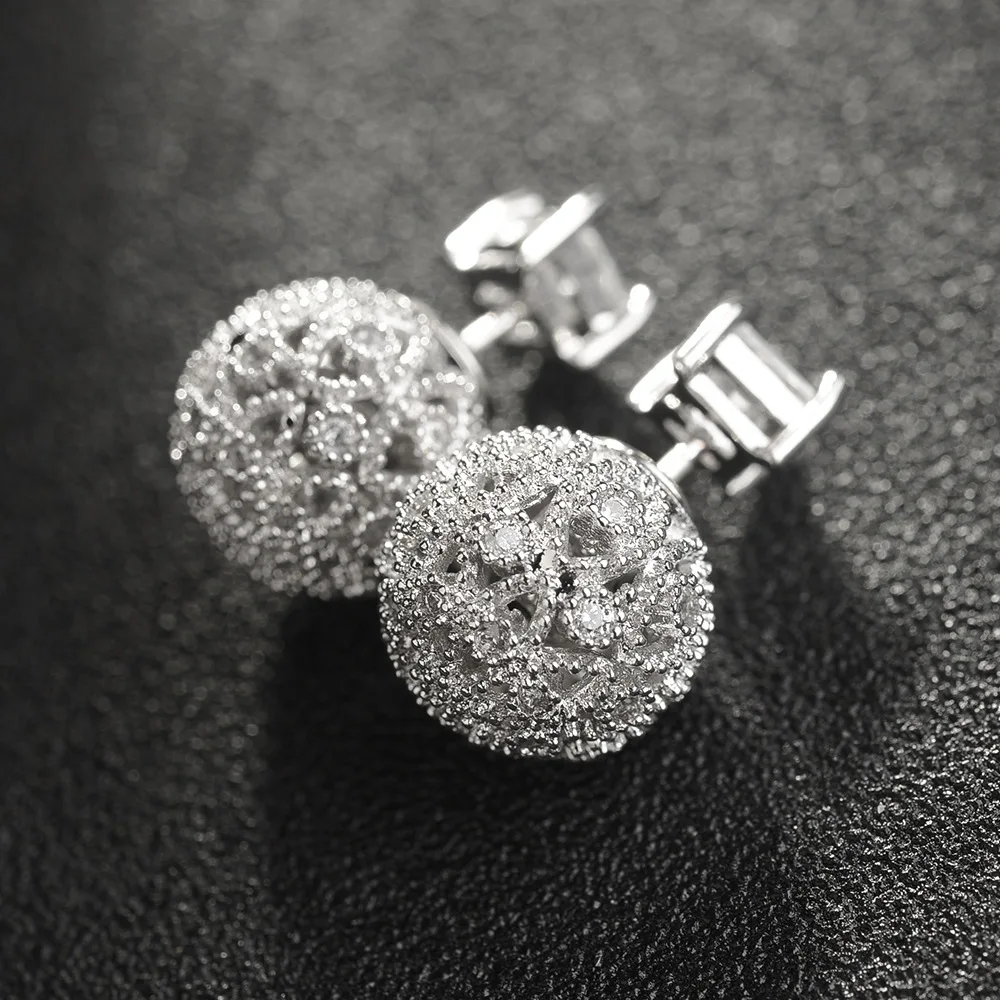 MOONROCY Free Shipping Fashion Jewelry wholesale Cubic Zirconia Crystal Square Hollow out ball earrings Gift for women | Украшения и