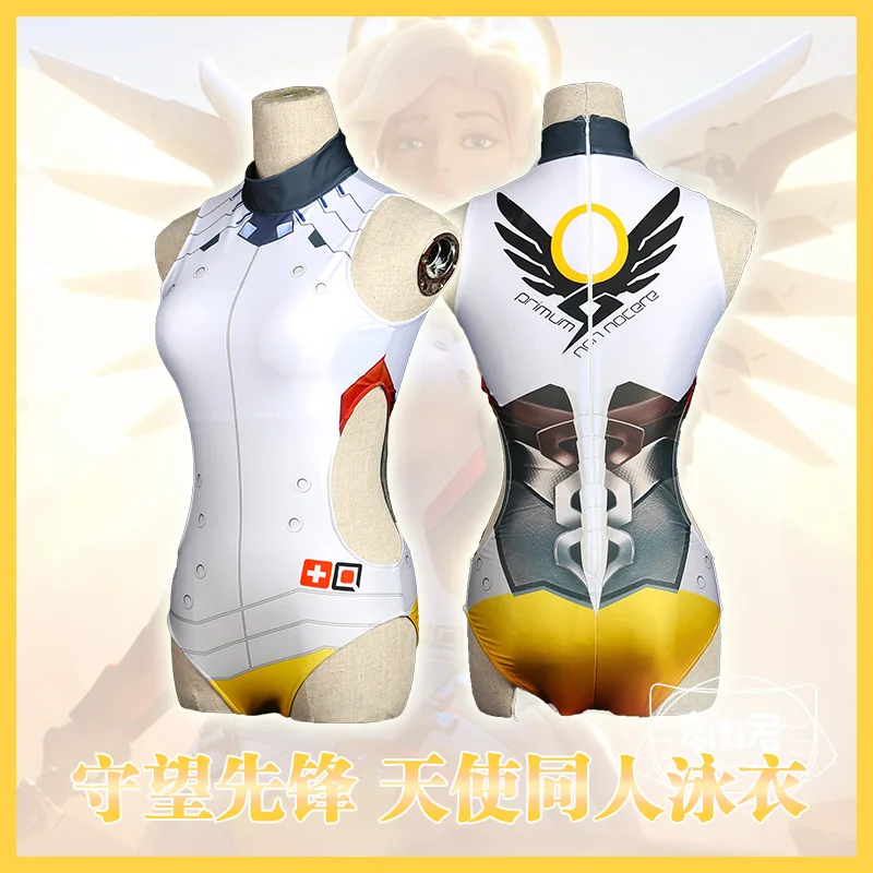 Игровой костюм для косплея OW D. VA Mercy Angel сексуальный купальный из лайкры S-L