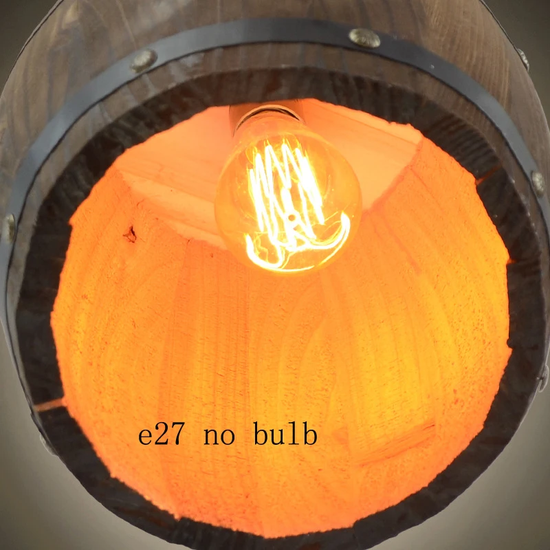 

American personality creative cafe bar vintage restaurant wooden barrel wooden wine pendant lights e27 led lamp