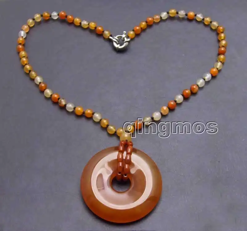 6mm Orange Round stone and 45mm Red stripe pendant 20&quot necklace-nec5968 Wholesale/retail Free shipping |