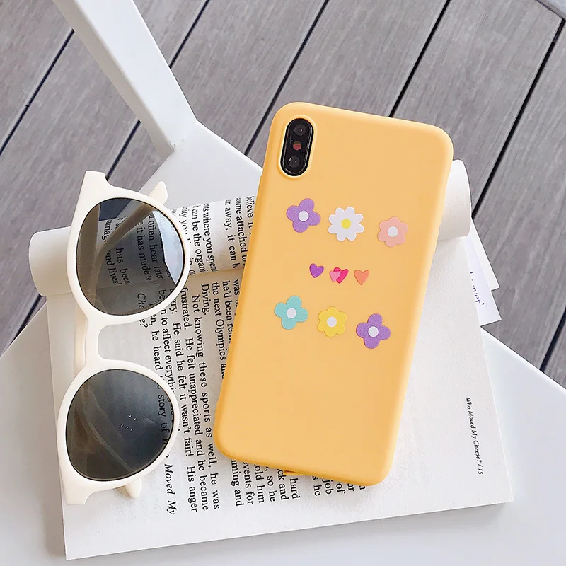 Простой цветок для iPhone Xs XR Max мобильный телефон оболочка 6s 7 8 Plus розовый белый Анти