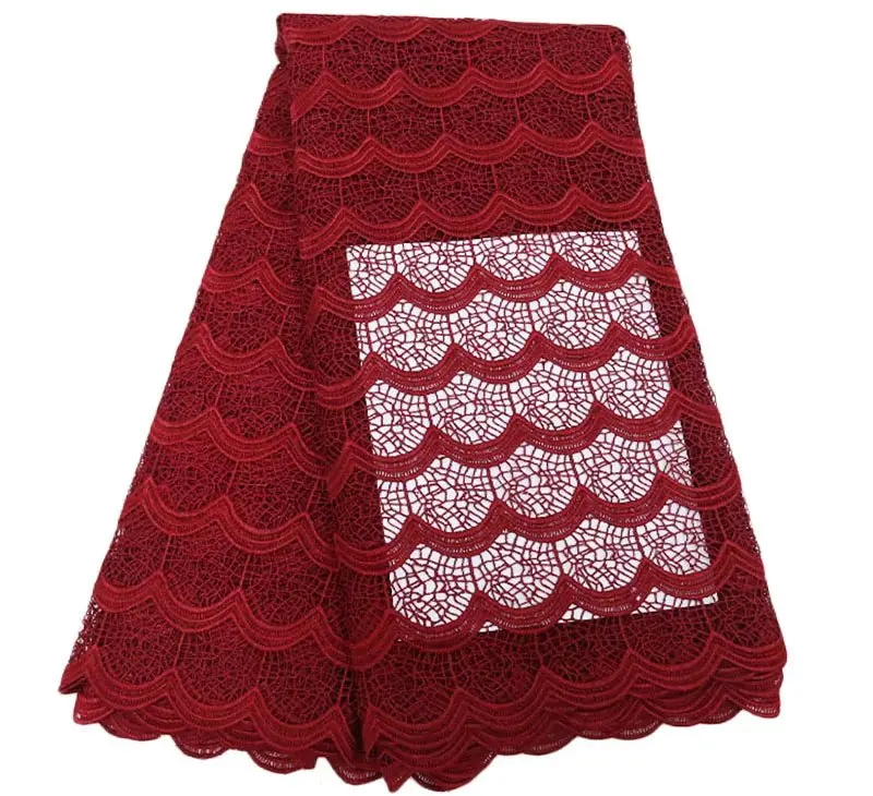 Высокое качество африки шнур кружевной ткани красное вино водорастворимый гипюр