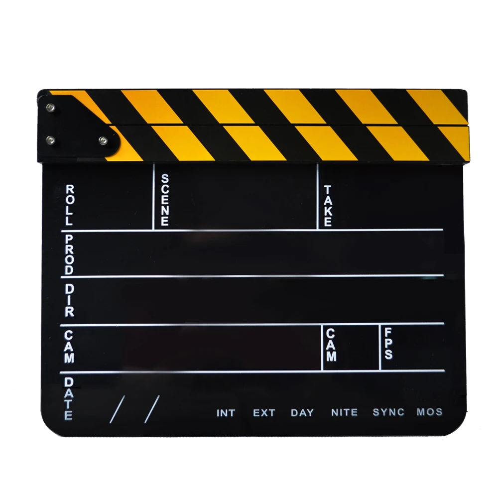 MINIFOCUS Dry Erase Acrylic Director Film Clapboard Movie TV Cut Action Scene Clapper Board Slate with Yellow/Black Stick, White images - 6