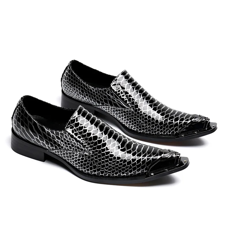 Мужские лоферы с острым носком без застежки из лакированной кожи мужские