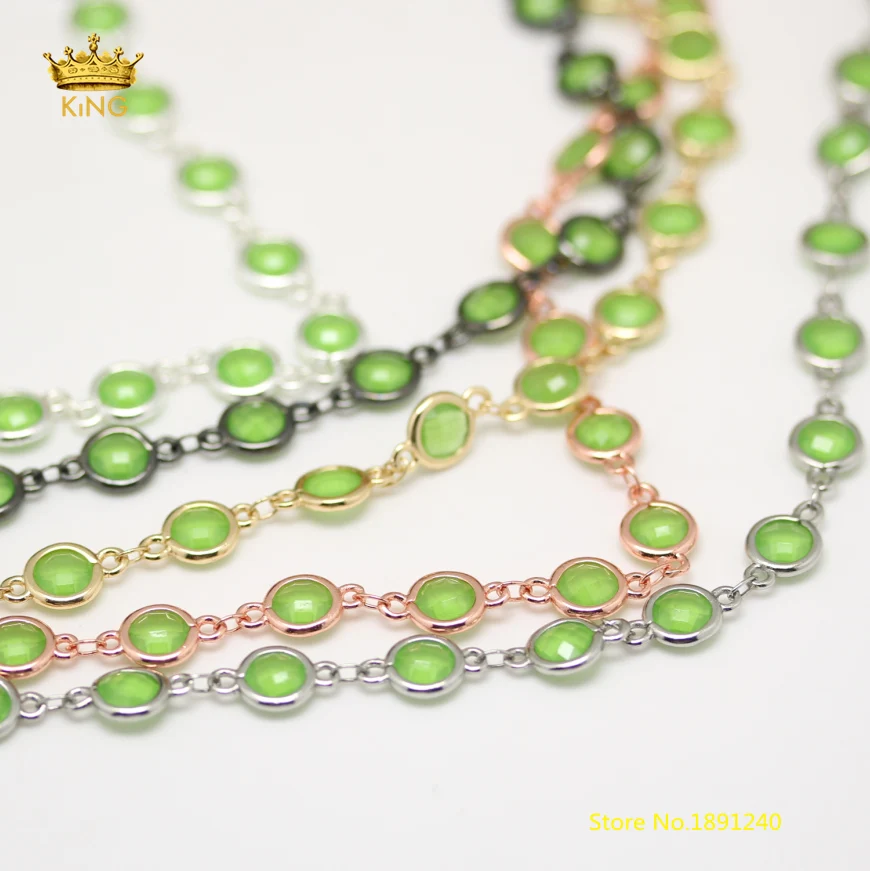 

K9 Glass Chains Findings,5Meters 6mm Transparent Olive Green Glass Faceted Flat Round Coin Glass Beaded Chains DIY Jewelry HX158