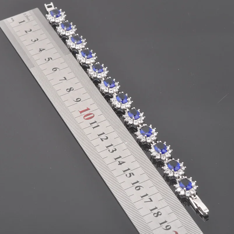 Женский комплект ювелирных изделий браслет ожерелье серьги кольцо с синим