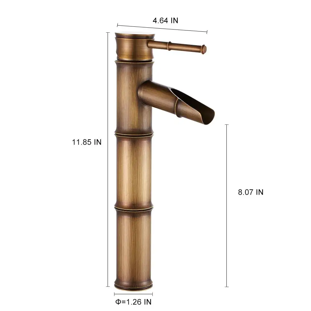 

Antique Bathroom Mixer Faucet Basin sink Tap Vessel Tall Bamboo Hot and Cold Water Single Hole Vintage hotel kitchen Brass