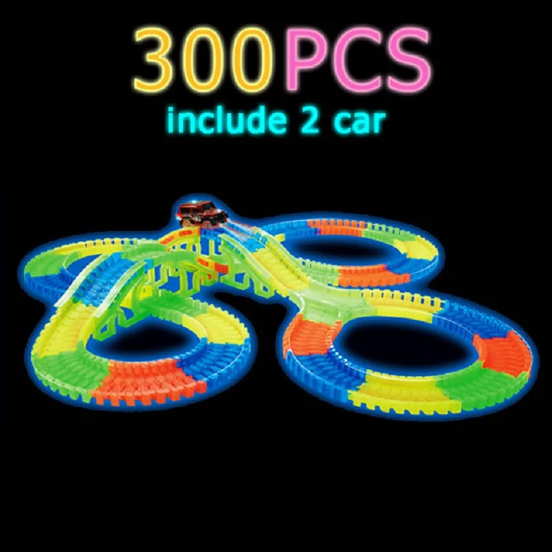 Glow Racing Track Set 5 Led Light Track Car Flexible Glowing Tracks Toy 162/165/220/240 Race Track Flexible Railway LED Car