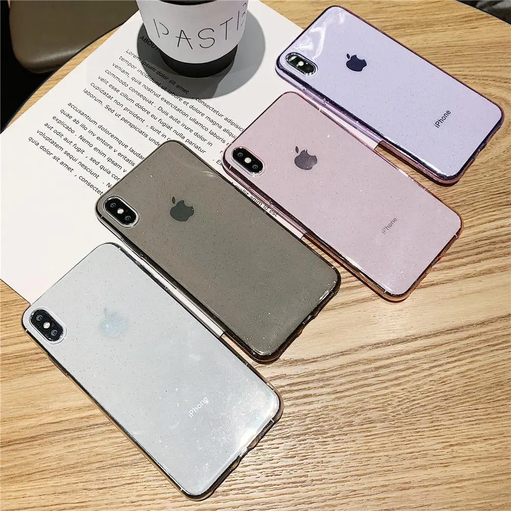 Glitter Transparent Soft TPU Silicone Case Cover For iPhone 7 8 Plus Ultra thin Plain Bling 6 6s X XR XS MAX |