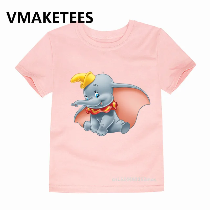 Детская футболка с принтом из мультфильма «Dumbo» Одежда с забавным изображением слона Детская летняя футболка с короткими рукавами HKP2445A - Цвет: Modal Pink