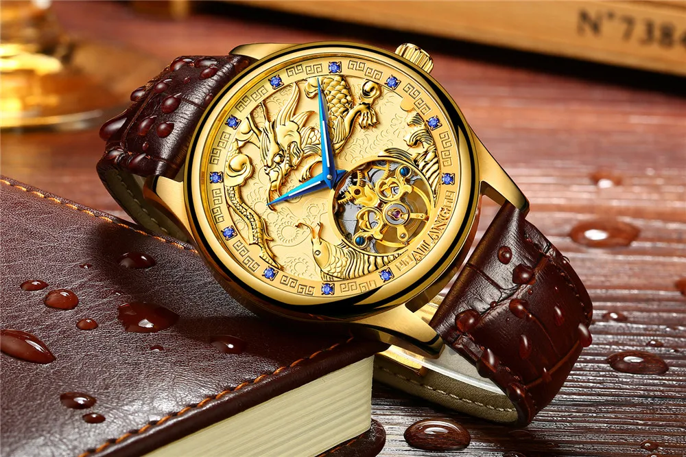 Лошадь узор tourbillon Классический для мужчин деловые часы деловые водонепроницаемые часы Элитный бренд пояса из натуральной кожи автоматические часы