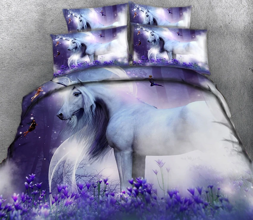 Индивидуальный размер Комплект постельного белья с 3D рисунком единорога