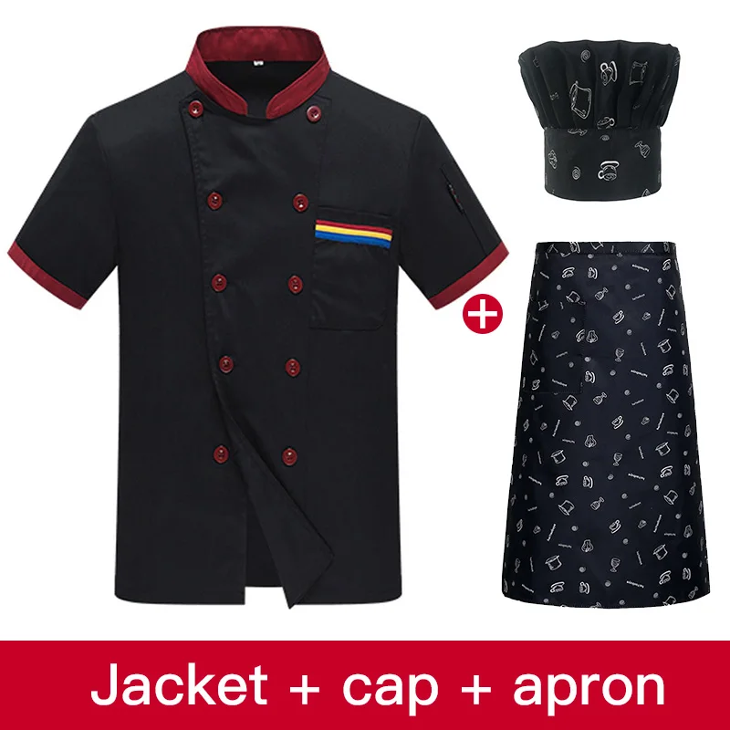 jacket cap apron Унисекс Кухня шеф-повар Ресторан повара рубашка Услуги хлебобулочные изделия из дышащего материала двубортная шеф-повар платье шеф-повар куртка фартук - Цвет: jacket cap apron