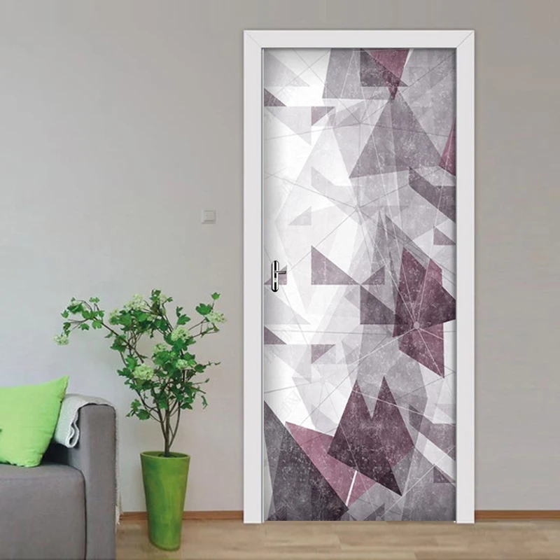 

Door Stickers Simple Geometric Lines Living Room Bedroom Door Wallpaper PVC Self Adhesive Wall Decals Imitation 3D Wall Stickers
