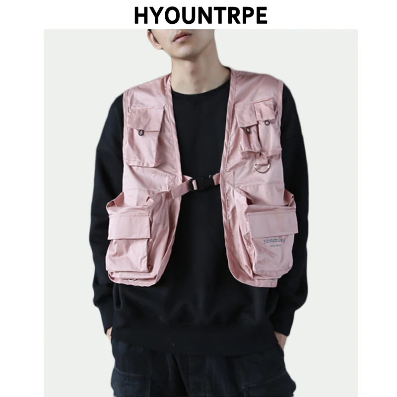 Hip Hop Loose Vest Sportswear Men Casual Cargo Waistcoat with Pockets Military Jacket Coat Streetwear Tactical Vests Sweatshirts | Мужская