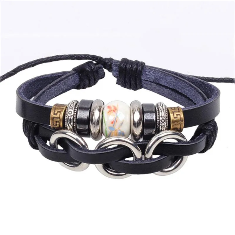 

1 PC Multi Styles Charms Bracelet Black/Brown/Coffee Leather Braided Bracelet Vintage Jewelry For Women Men Gift
