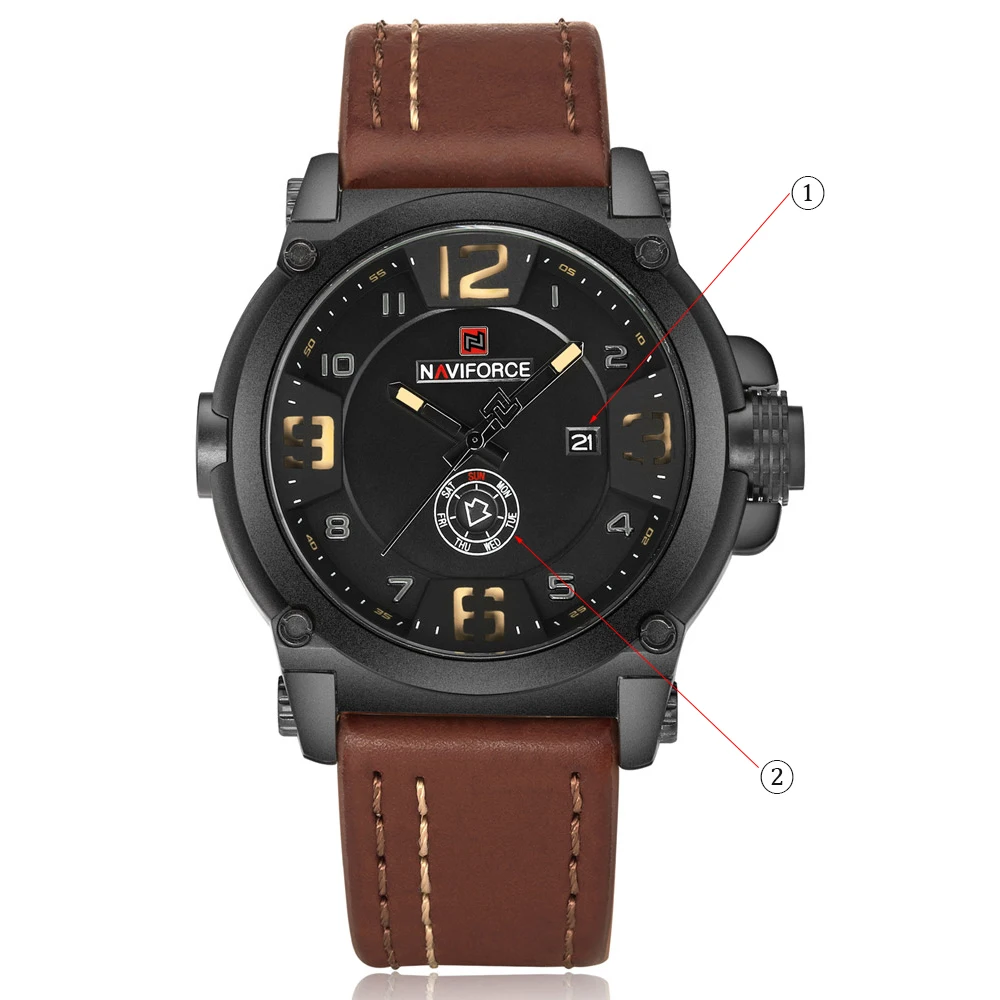 Naviforce, новинка, спортивные часы, модные мужские часы, военные, кварцевые, мужские часы, кожа, водонепроницаемые, мужские наручные часы, Relogio Masculino